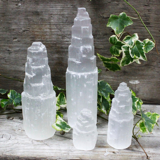 Selenite Natural Tower - Morocco Healing Lunar Crystals - Home Inspired Gifts