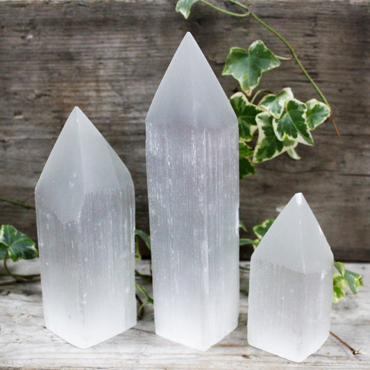 Selenite Pencil Point Tower - Morocco Healing Lunar Crystals - Home Inspired Gifts