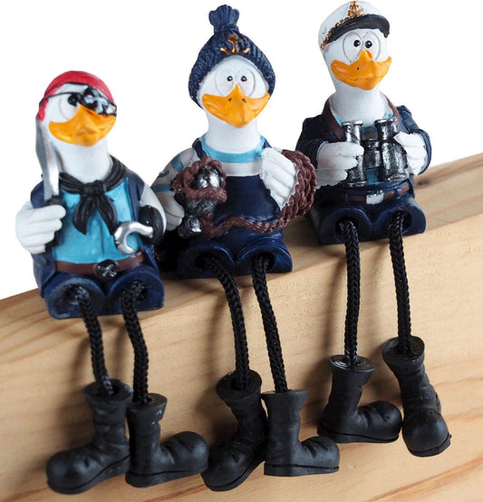 Set of 3 Shelf Sitting Nautical Pirate Dangly Legs Seagulls - Home Inspired Gifts