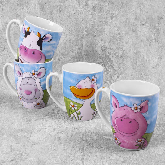 Set of 4 Cute Farm Animals Tea Coffee Mugs - Home Inspired Gifts