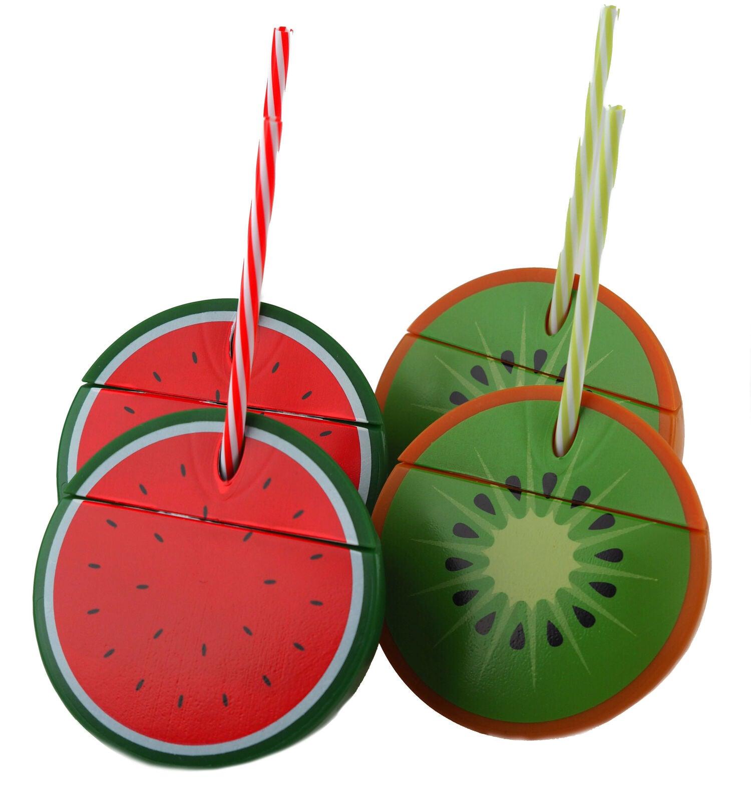 Set of 4 Watermelon Kiwi Drinking Cups with Lid & Reusable Straw Party - Home Inspired Gifts