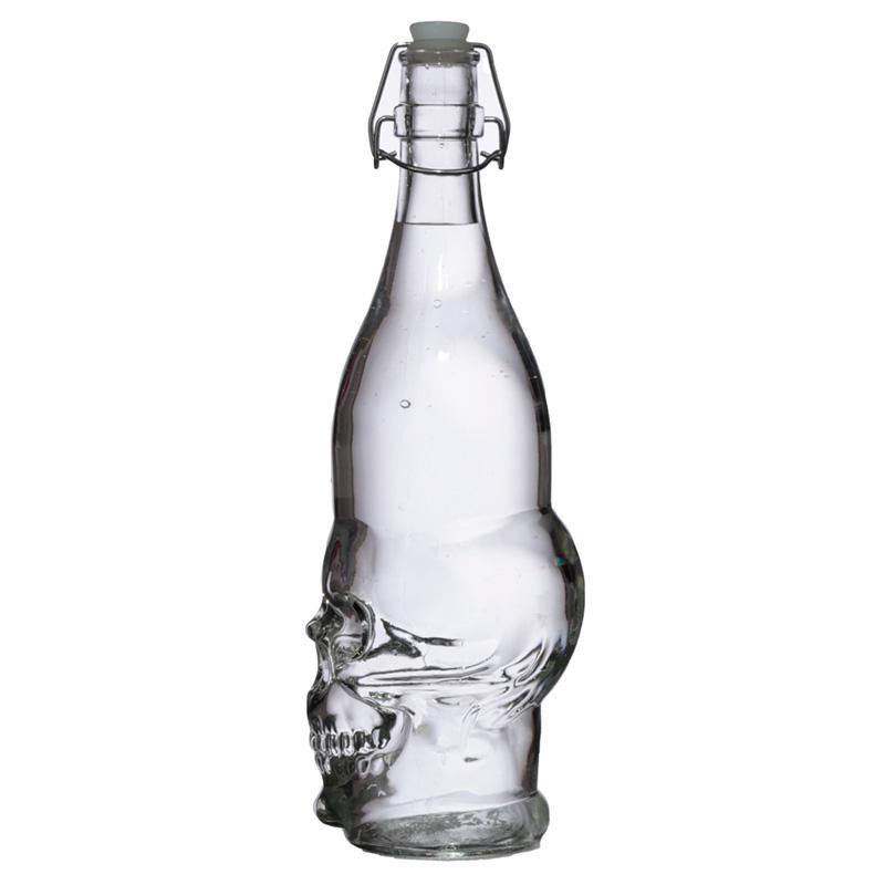 Skull Shaped Clear Glass Water Bottle 1L - Skulls & Roses Gift Box - Kporium Home & Garden