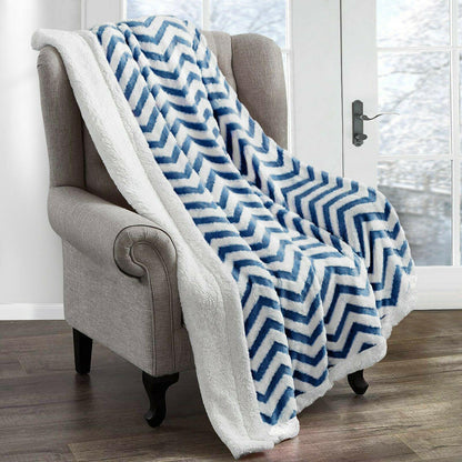 Soft Blanket Sherpa Flannel Throw Chevron Stripe - 5 Colours - Home Inspired Gifts