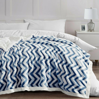 Soft Blanket Sherpa Flannel Throw Chevron Stripe - 5 Colours - Home Inspired Gifts