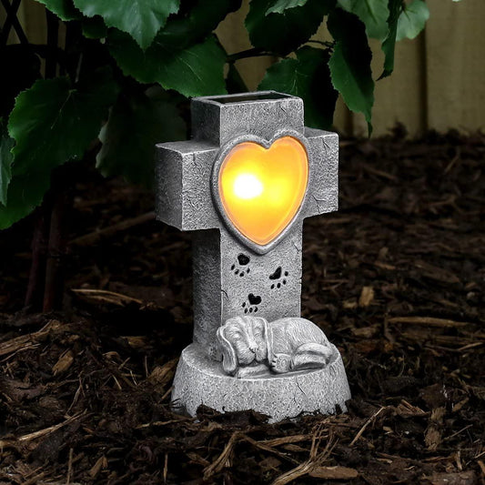 Stone Effect LED Solar Dog Memorial Cross Light, 21cm - Home Inspired Gifts
