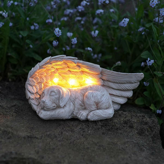 Stone Effect LED Solar Sleeping Angel Dog Memorial Light - Home Inspired Gifts