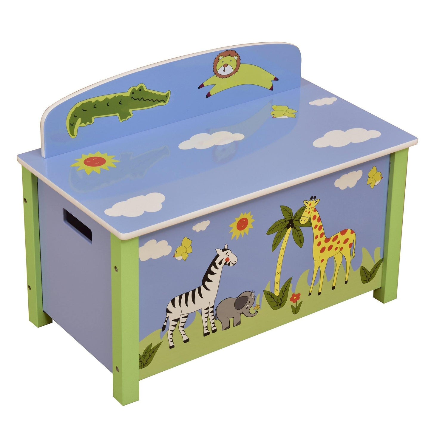 Kid Safari Blue Wooden Toy Box with Lid Bedroom Playroom Storage - Kporium Home & Garden