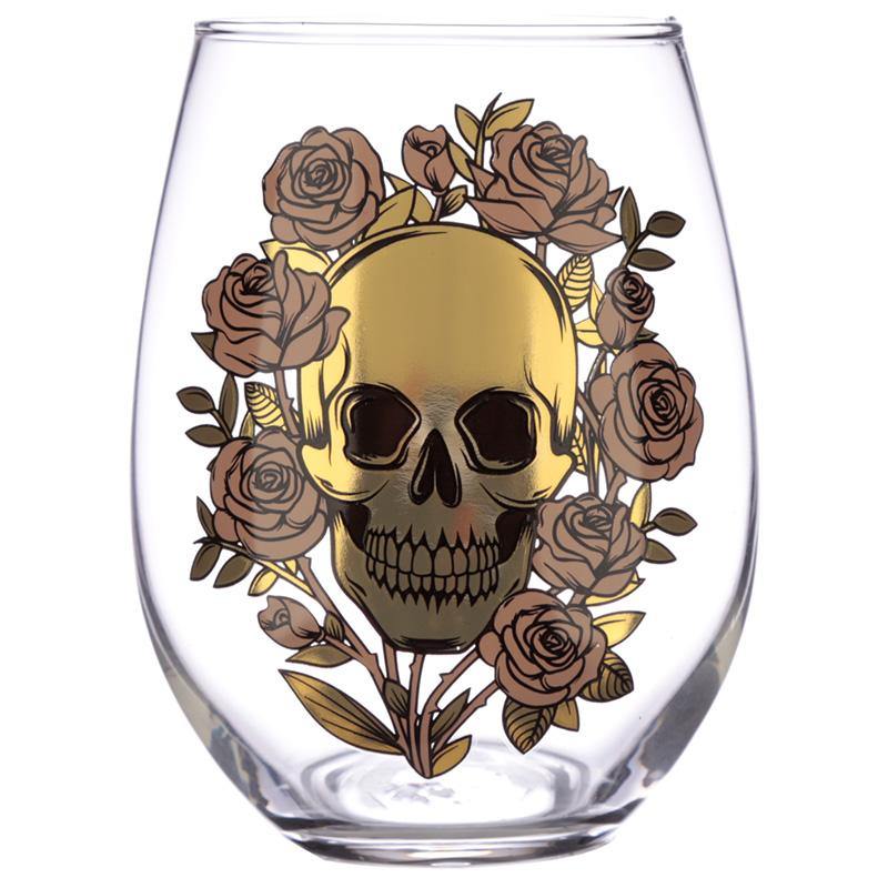 Skulls & Roses Glass Tumbler Set of 2 - Bar Home Party - Kporium Home & Garden