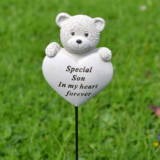 Teddy Bear Heart Graveside Remembrance Stake Spike Memorial Plaque - Home Inspired Gifts