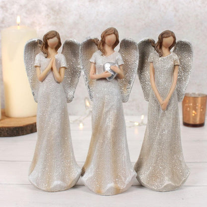 Trio of Small Glitter Angels Ornaments Decorative Gifts - Home Inspired Gifts