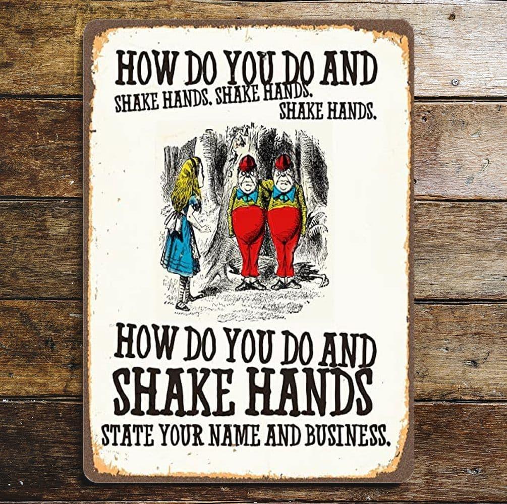 Tweedle Dee Dum, Shake Hands - Alice in Wonderland Metal Wall Art Sign - Home Inspired Gifts