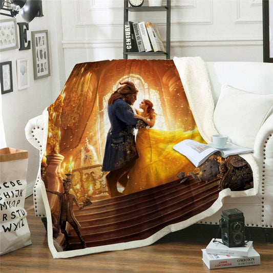 Warm Soft Fleece Blanket Throw - Belle Beauty and the Beast Design - Home Inspired Gifts
