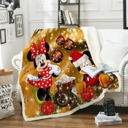 Warm Soft Fleece Blanket Throw - Christmas Festive Mickey Minnie - Home Inspired Gifts