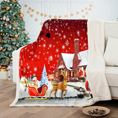Warm Soft Fleece Blanket Throw - Red Christmas Santa Reindeer Snowman - Home Inspired Gifts