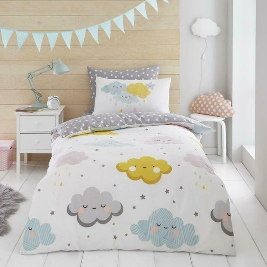 White Happy Clouds Print Kids Bedding Duvet Set - Home Inspired Gifts