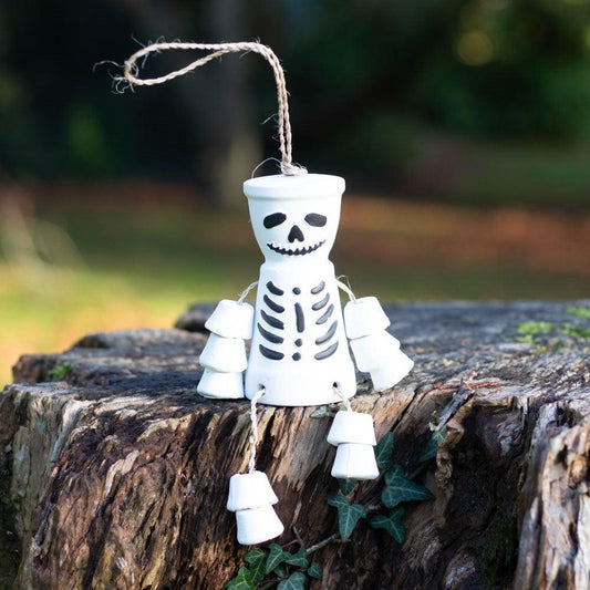 White Skeleton Terracotta Pot Man Garden Patio Ornament - Home Inspired Gifts
