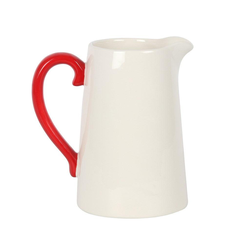 Winter Robin Ceramic Flower Jug with Red Handle - Medium 17cm - Home Inspired Gifts