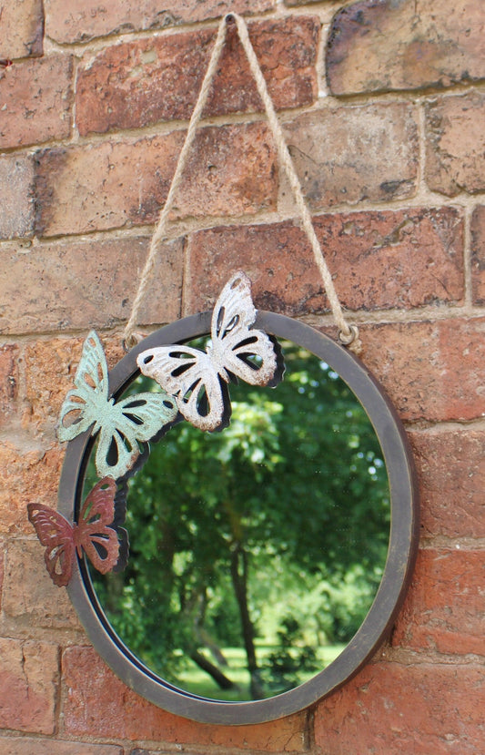 Circular Garden Mirror, Butterfly Design, 33cm - Home Inspired Gifts