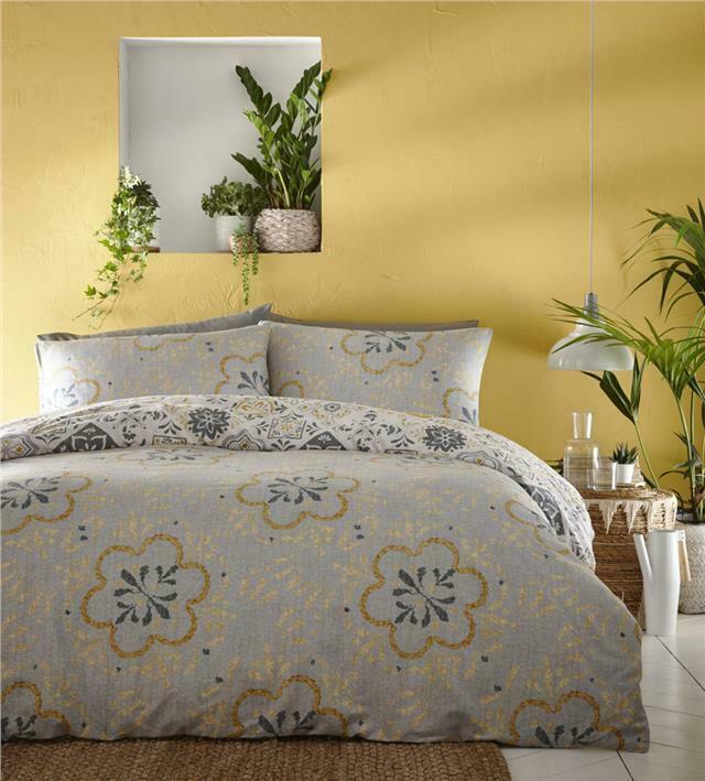 Moroccan Tile Print Ochre Duvet Cover Polycotton Reversible Bedding - Home Inspired Gifts