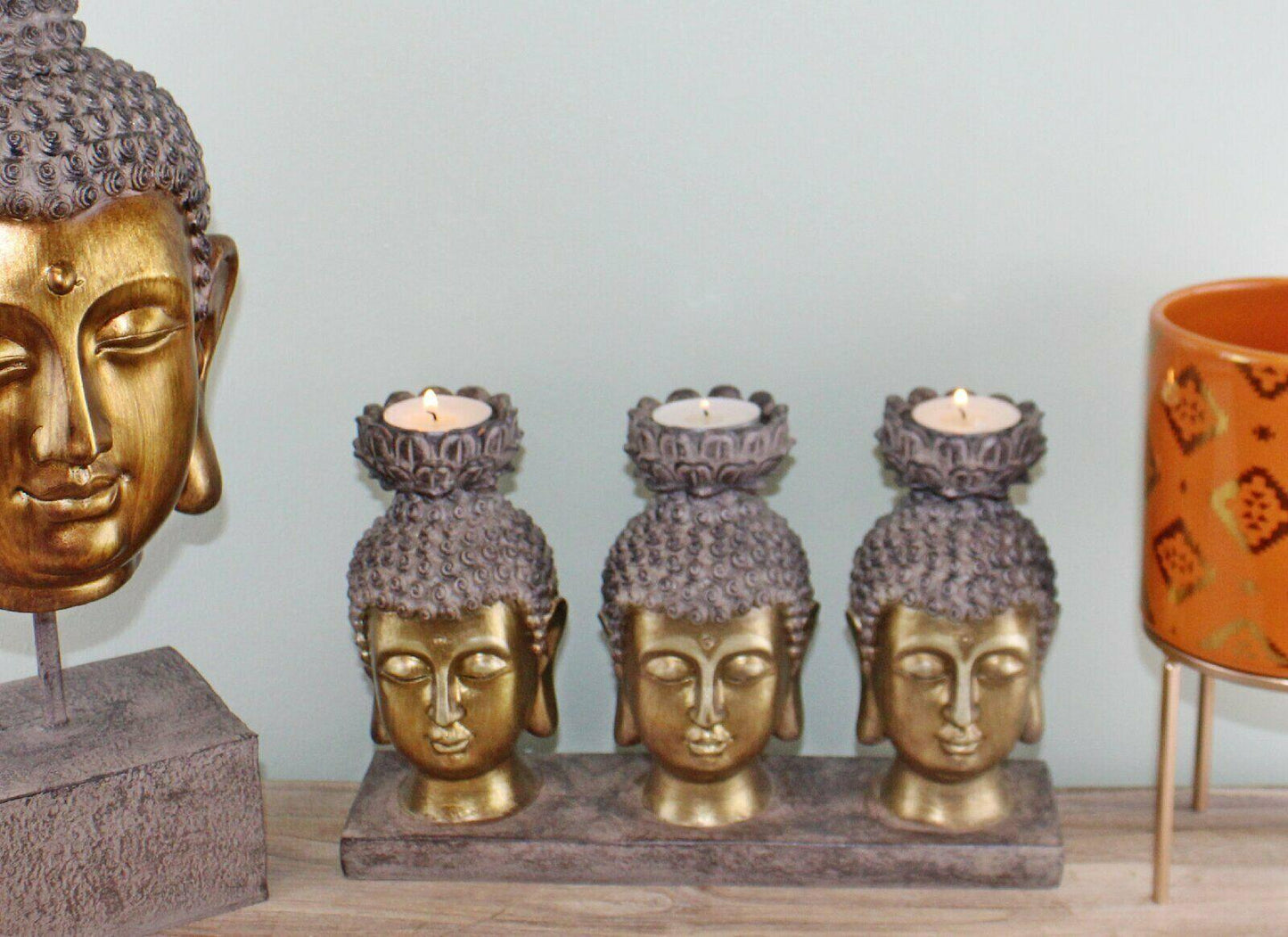 Triple Candle Tea Light Holder on Base, Thai Buddha Design - Home Inspired Gifts