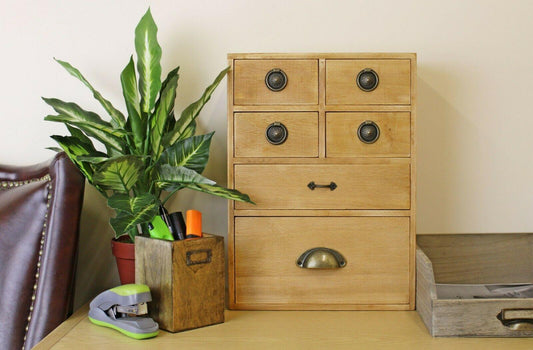 Wooden 6 Drawer Desktop Storage Cabinet Trinkets Drawers 41cm - Home Inspired Gifts