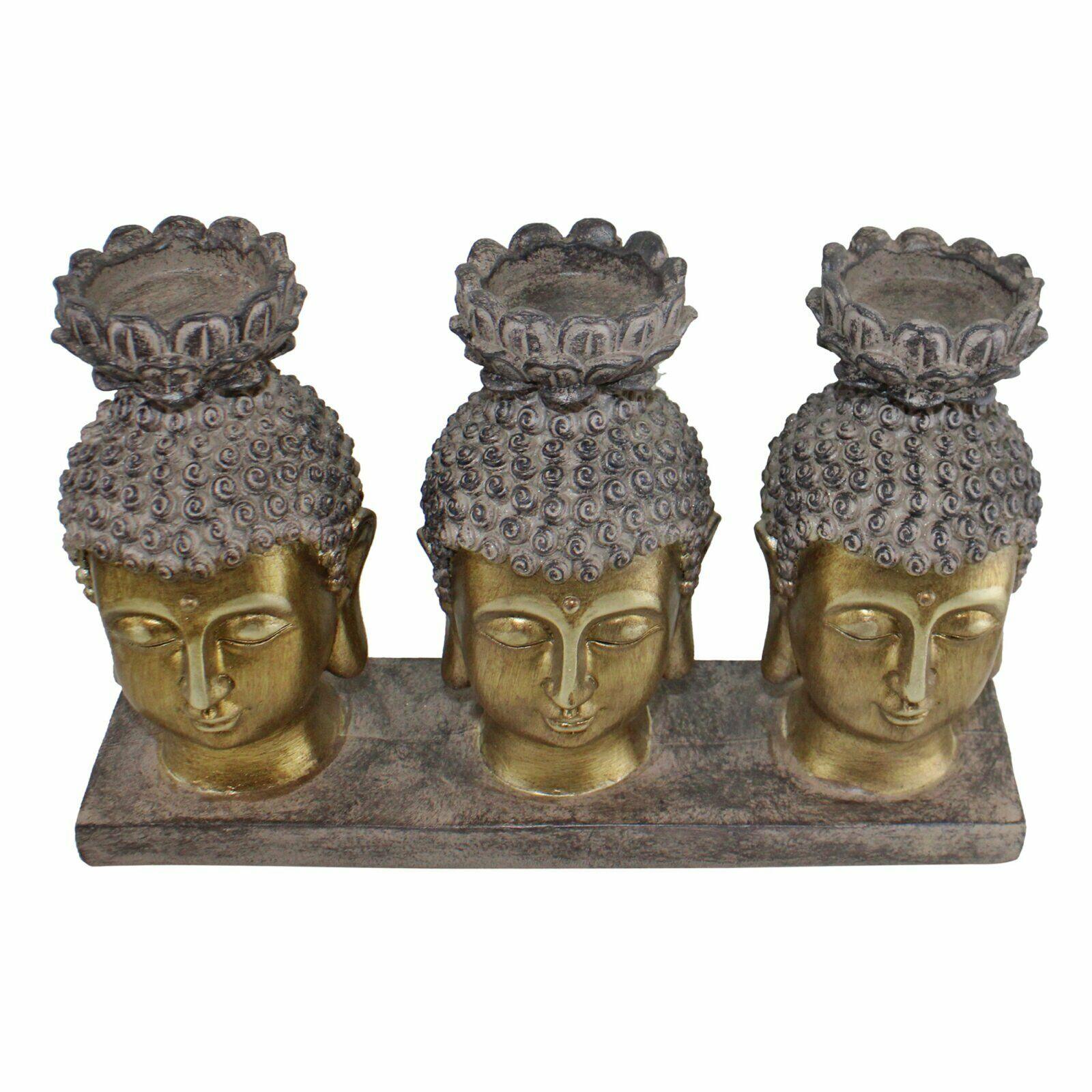 Triple Candle Tea Light Holder on Base, Thai Buddha Design - Home Inspired Gifts