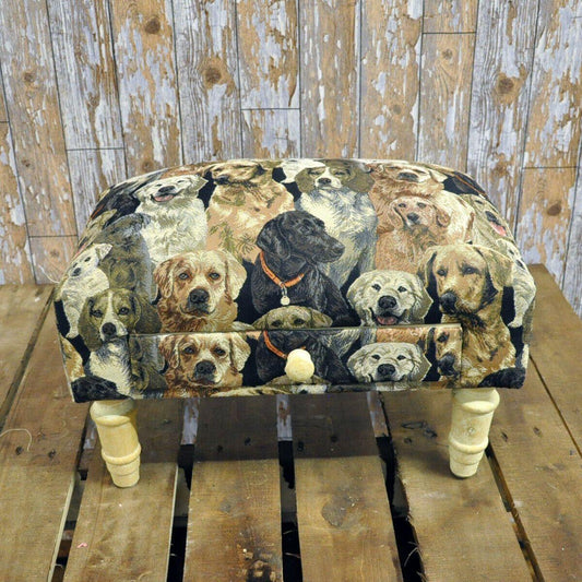 Cream Multi Dogs Fabric Footstool with Drawer Tapestry Decor - Home Inspired Gifts