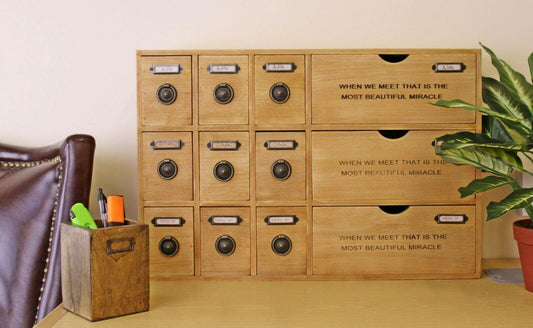 12 Drawer Wooden Desktop Table Top Storage Cabinet Organiser Trinket Drawers