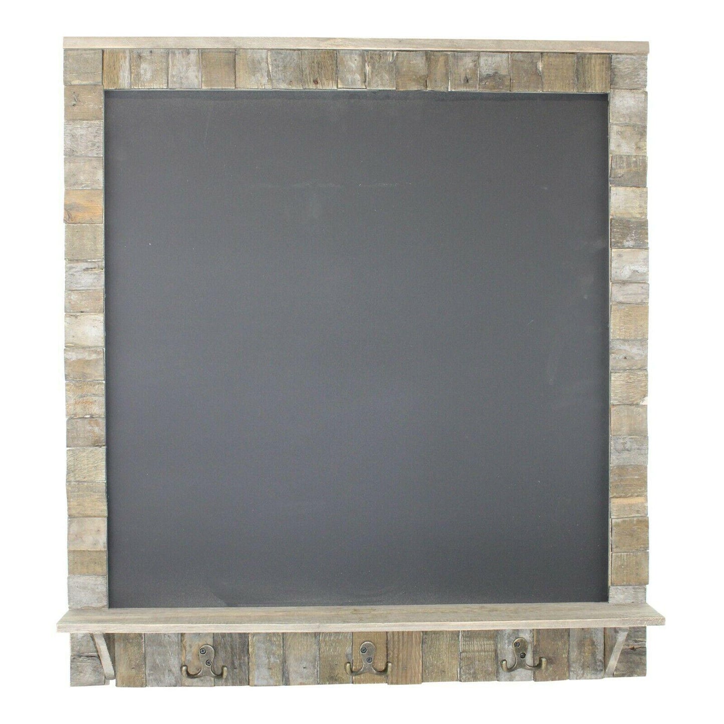 Large Blackboard with Driftwood Effect Surround Shelf 3 Hooks Memo Chalkboard - Home Inspired Gifts
