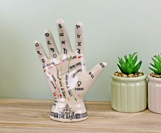 White Ceramic Crackle Phrenology Palmistry Palm Right Hand Statue - Home Inspired Gifts