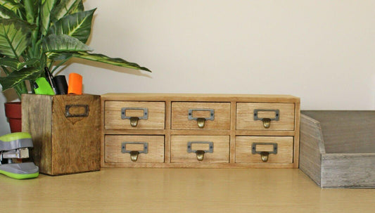 Wooden 6 Drawer Double Level Desktop Storage Unit Trinket Drawers - Home Inspired Gifts