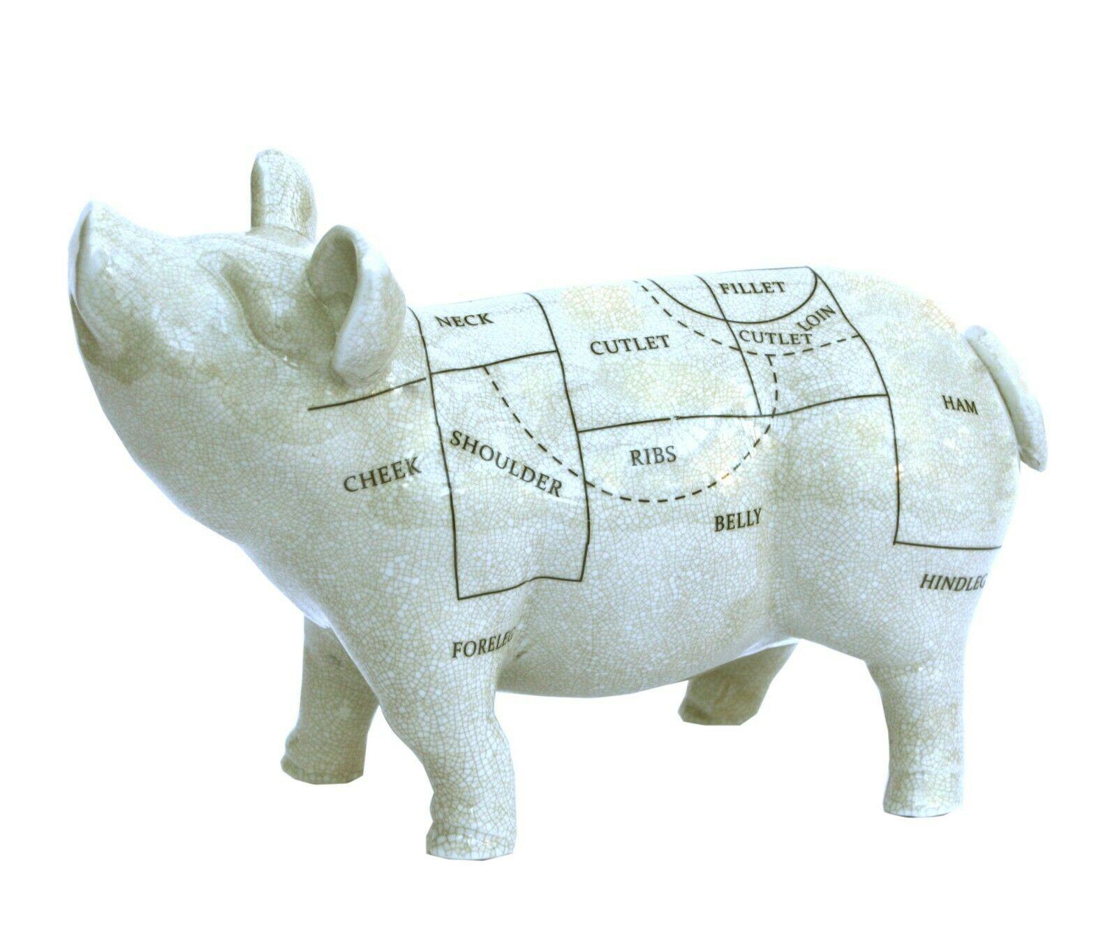Ceramic Pig Ornament with Butcher's Cuts Diagram Kitchen Sculpture 32cm - Kporium Home & Garden