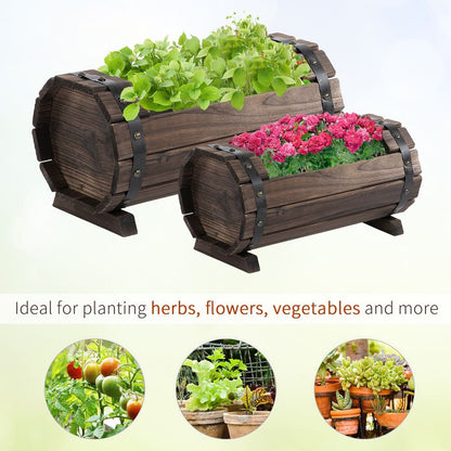 Set of 2 Raised Wooden Garden Planters Flower Plant Box