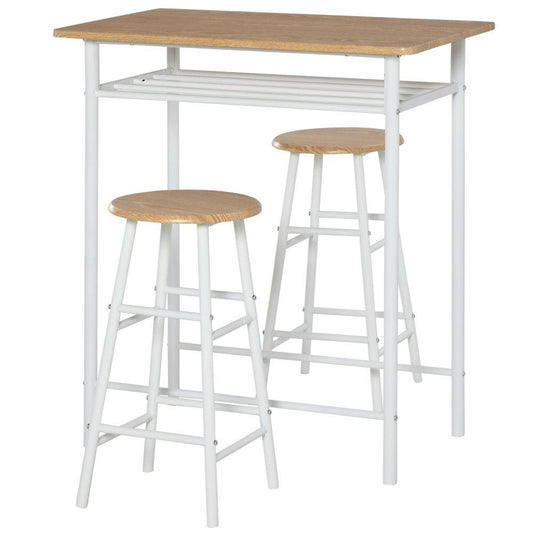 3pc Kitchen Dining Furniture Set Bar Table Stools - White and Oak - Home Inspired Gifts