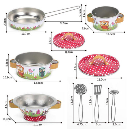 10pcs Animals Metal Kitchenware Set with Carry Case Toy for Role Play - Home Inspired Gifts