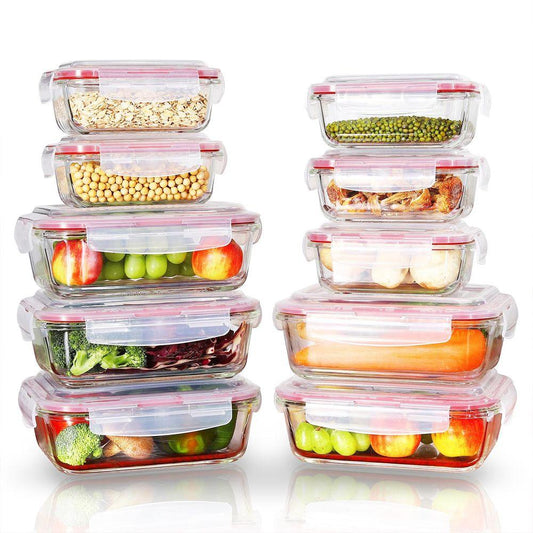 10pcs Rectangle Airtight Glass Food Storage Containers with Lids - Home Inspired Gifts