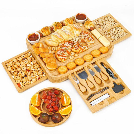 18pcs Bamboo Cheese Board Platter Set & Serving Platter Tray with Tools - Home Inspired Gifts