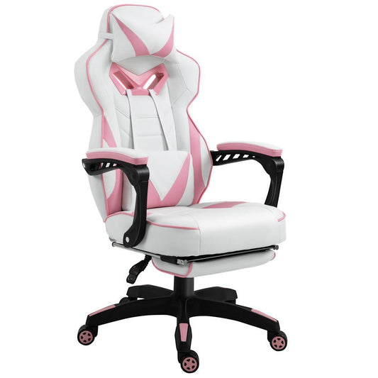 Ergonomic Reclining Swivel Office Gaming Chair with Footrest - Pink - Home Inspired Gifts