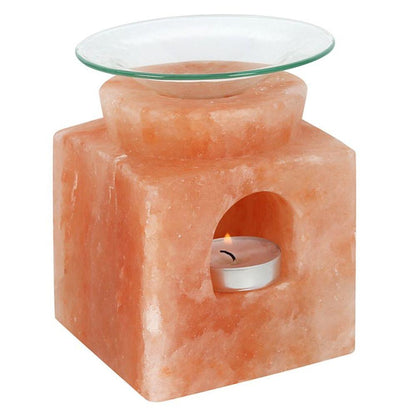 Square Cube Natural Himalayan Salt Oil Burner with Glass Dish