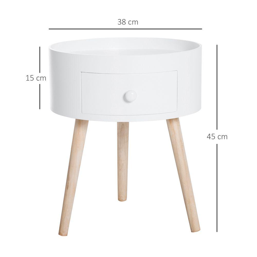Round Coffee End Table Bedside Storage Drawer Unit - White - Home Inspired Gifts