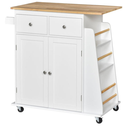 Kitchen Island Wheel Storage Drawers Table Top with 3-Tier Spice Rack - Home Inspired Gifts