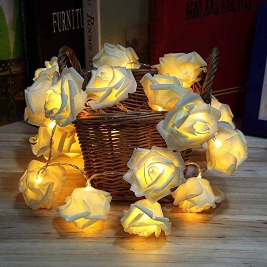 2 Pack 30 LED White Rose Chain Flower Indoor Fairy String Lights - Home Inspired Gifts