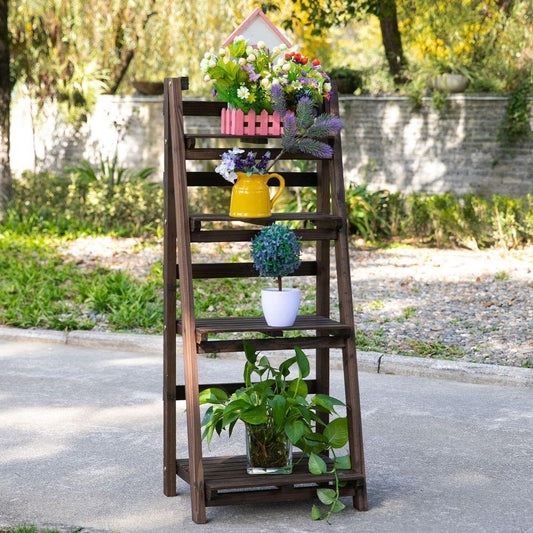 4-Tier Wooden Foldable Ladder Shelf Plant Pots Holder Display Stand - Home Inspired Gifts