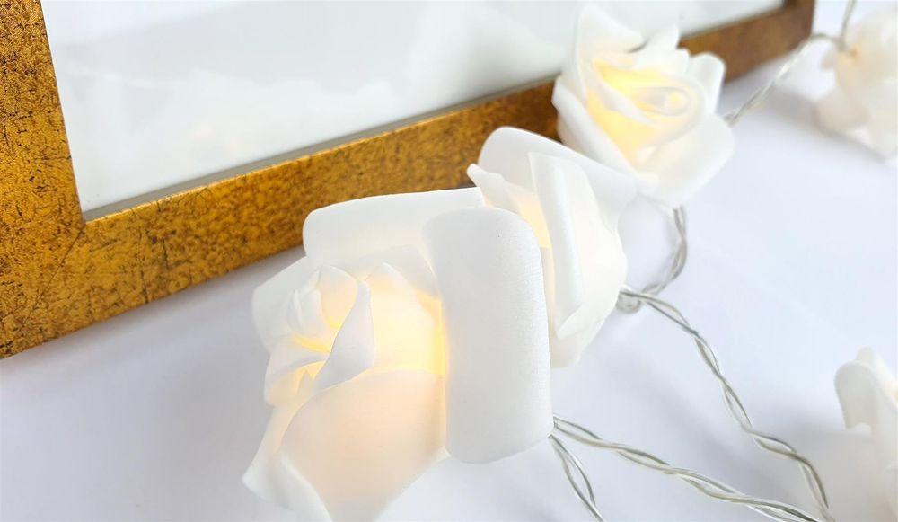2 Pack 30 LED White Rose Chain Flower Indoor Fairy String Lights - Home Inspired Gifts