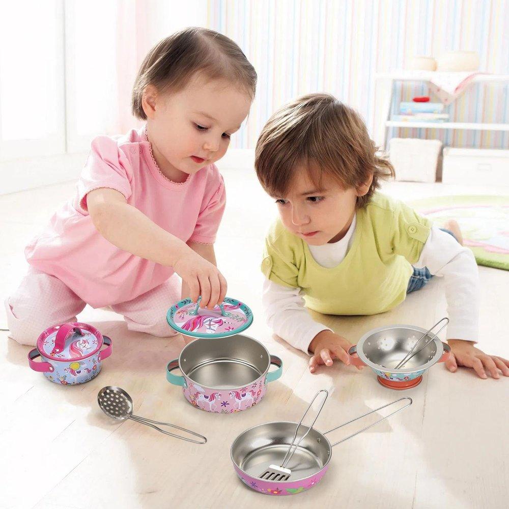 10pcs Unicorn Metal Kitchenware Set with Carry Case Toy for Kids Role Play - Home Inspired Gifts