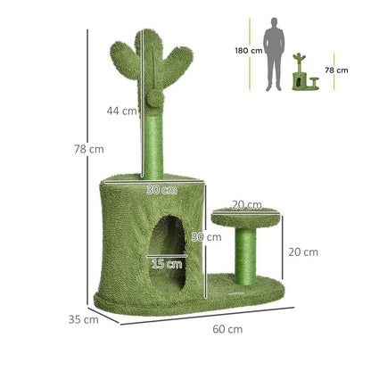Green Cactus Shape Cat Tree Scratching Posts Activity Tower - Home Inspired Gifts