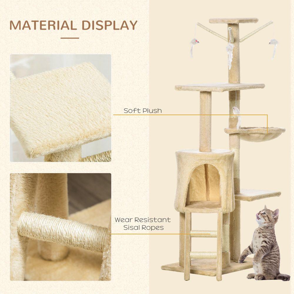 Beige 131cm Multi Level Cat Activity Tree Condo Scratching Post with Toys - Home Inspired Gifts