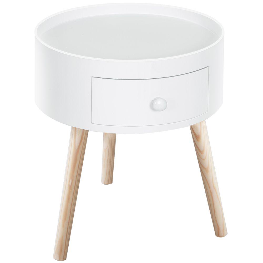 Round Coffee End Table Bedside Storage Drawer Unit - White - Home Inspired Gifts