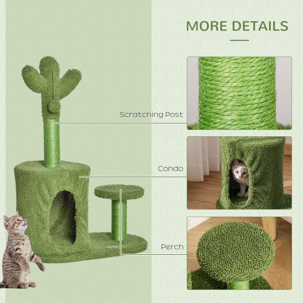 Green Cactus Shape Cat Tree Scratching Posts Activity Tower - Home Inspired Gifts