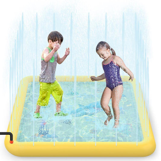 Kids Splash Pad Sprinkler Play Mat 67" Water Summer Pool Toy - Yellow - Home Inspired Gifts